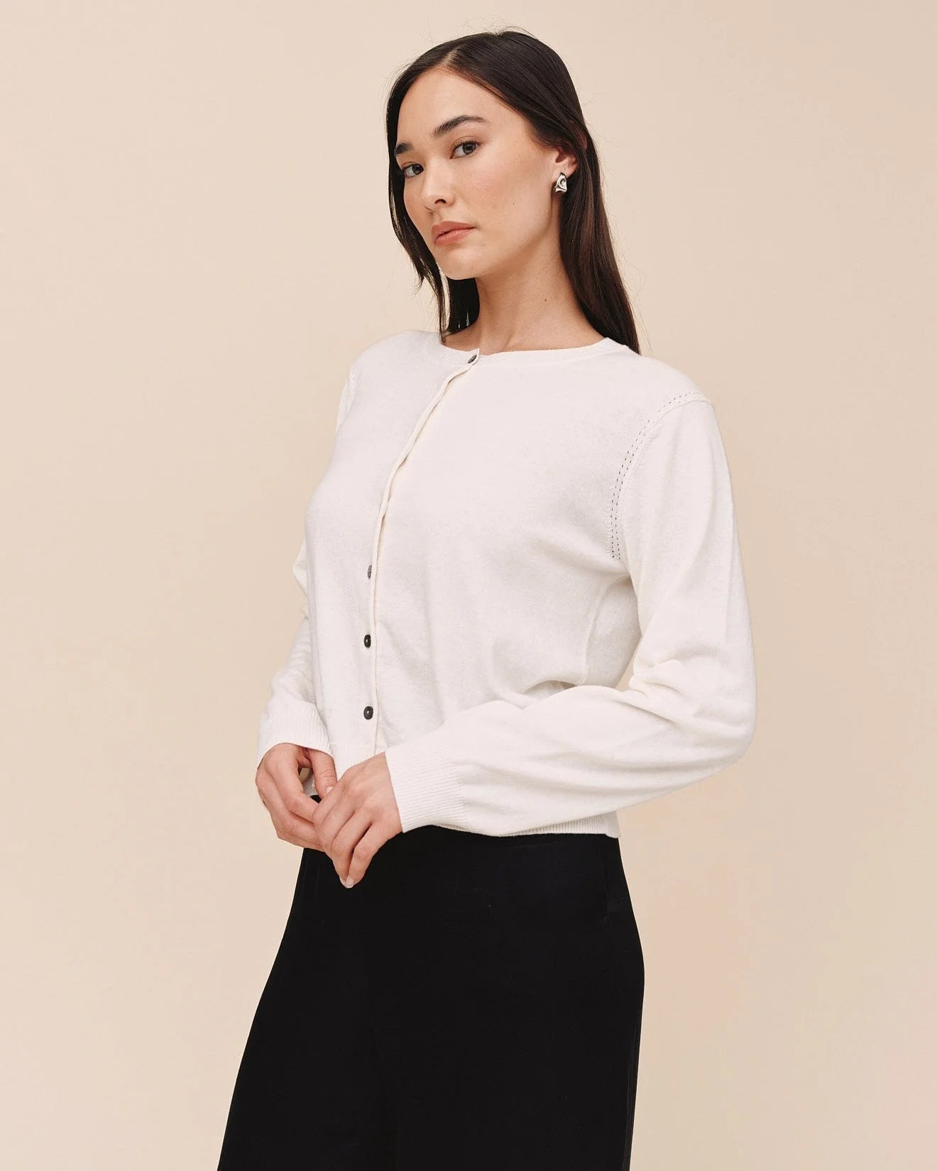 Bella Dahl Cotton Cashmere Crew Neck Cardigan