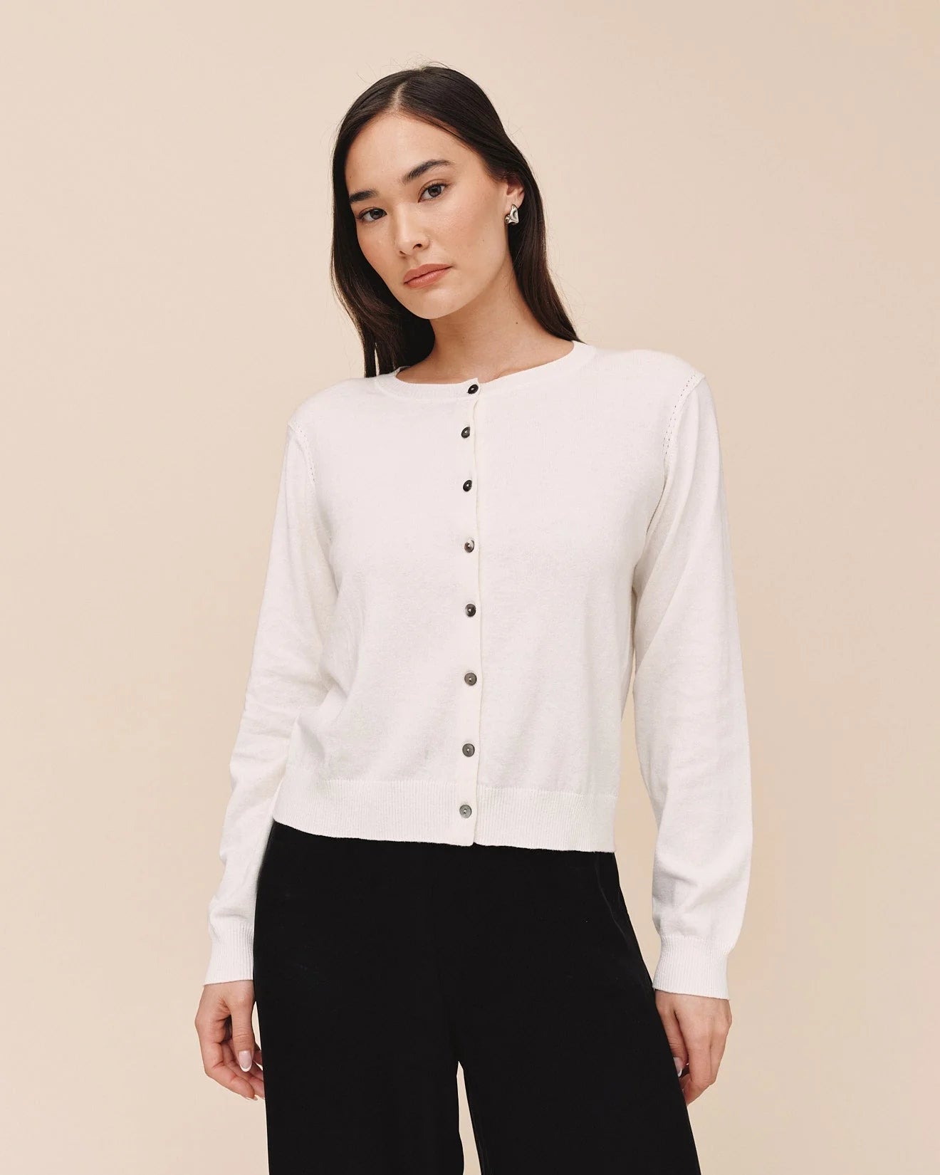 Bella Dahl Cotton Cashmere Crew Neck Cardigan