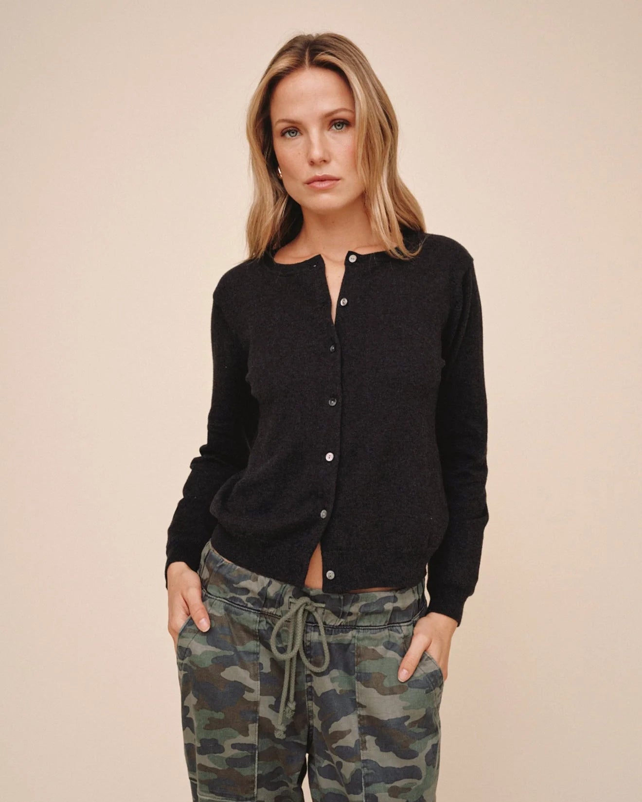 Bella Dahl Cotton Cashmere Crew Neck Cardigan