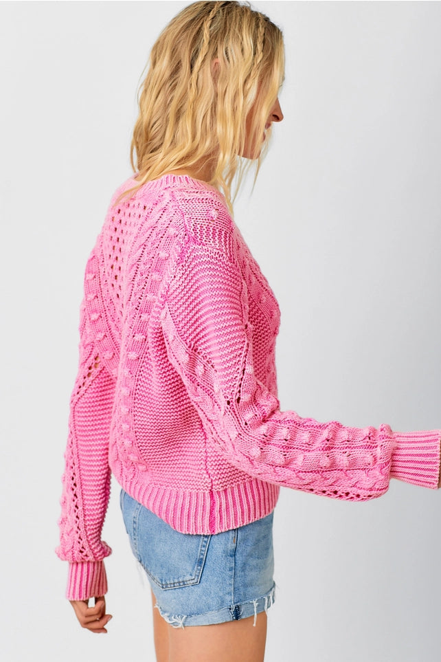 Washed Cotton Cable Weave Sweater