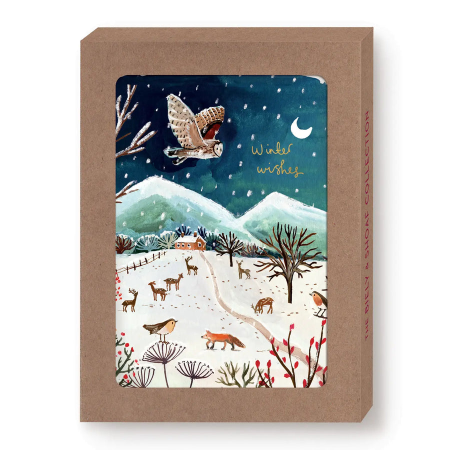 Owl Winter Countryside Boxed Holiday Cards - Set of 10