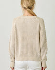 Pebble Washed Cotton Cable Crew Sweater: Almond