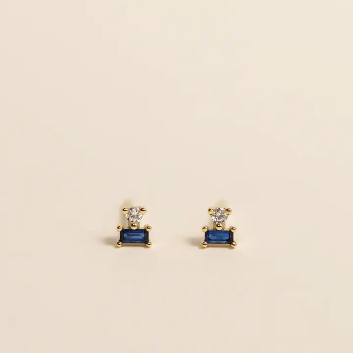 JK Double Stud Stack: Sapphire and Gold Earrings