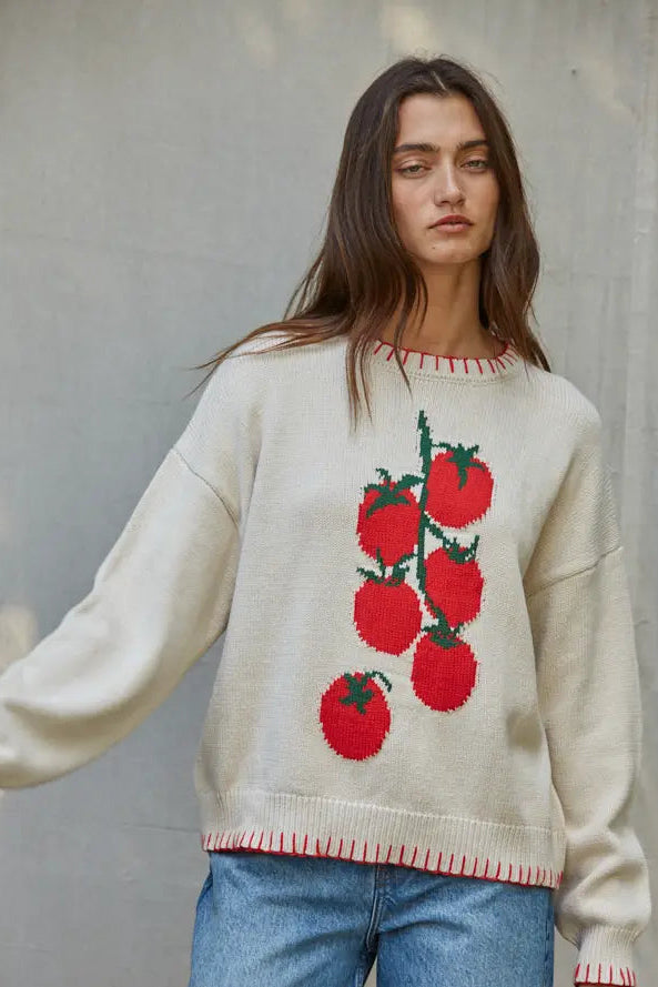Summer Tomatoes Cotton Blend Sweater