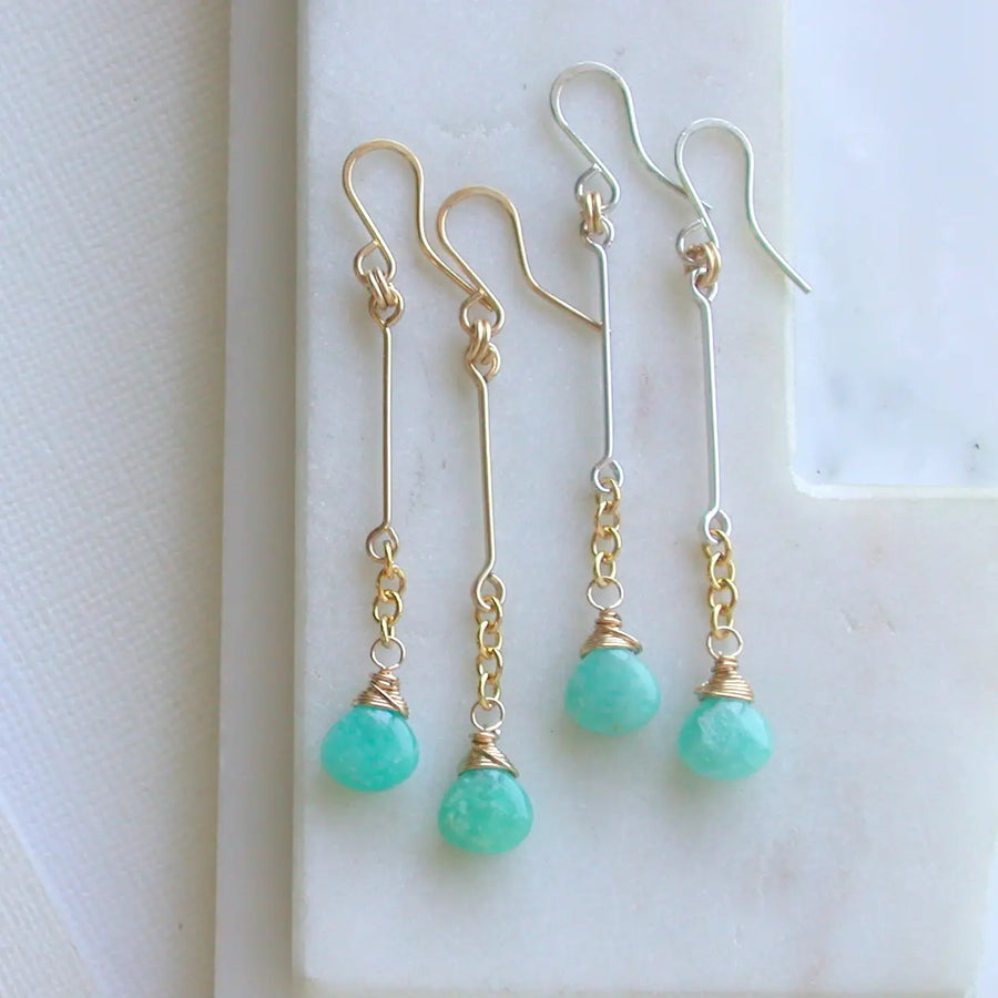 Linear Slender Amazonite Earrings 14K Gold Fill