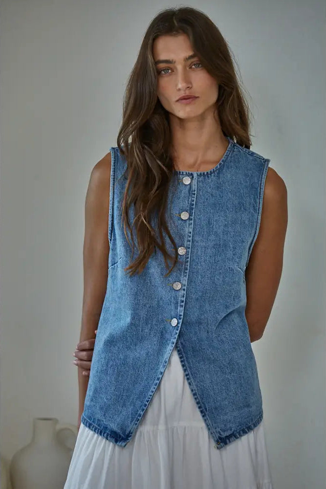 Denim Button Down Vest