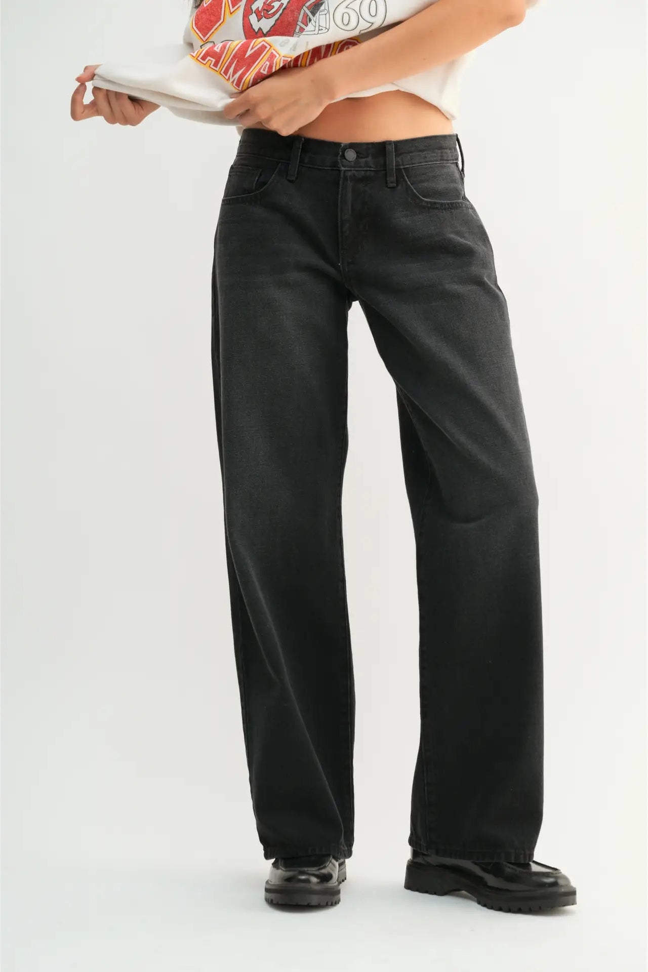 The Low Rise Black Denim Slouch Jean