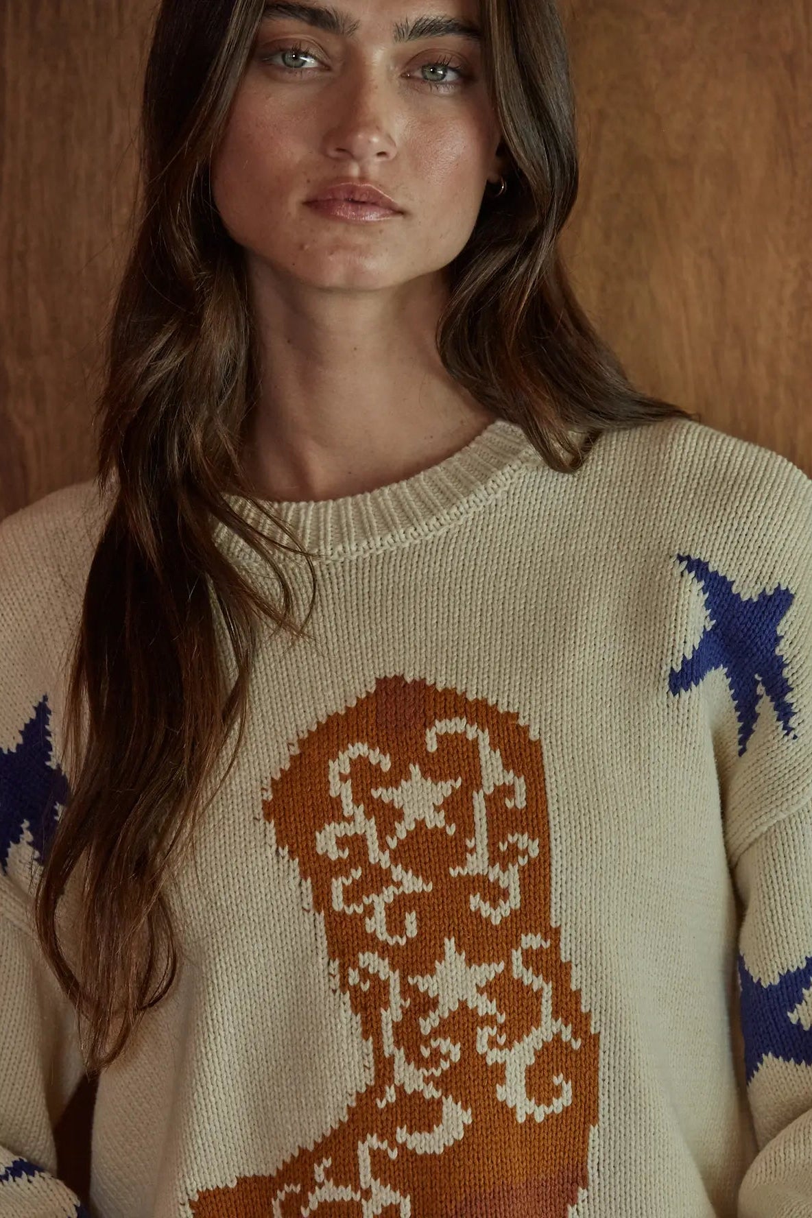 A Star Boot Cotton Crew Neck Sweater