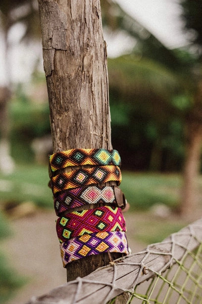 Colorful Knitted Boho Leather Dog Collar