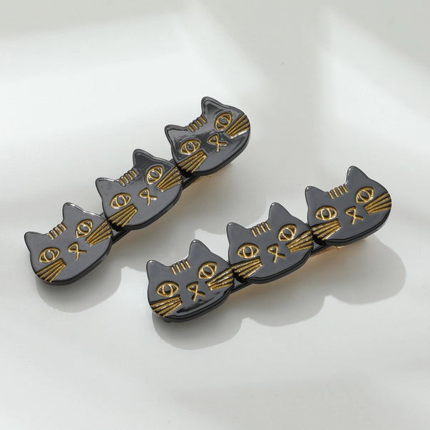 Zoe Triple Cat Face Barrette Clip - Set of 2
