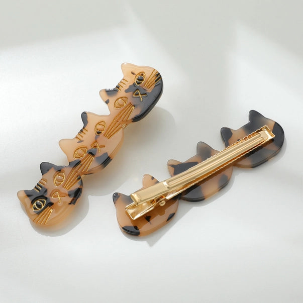 Zoe Triple Cat Face Barrette Clip - Set of 2