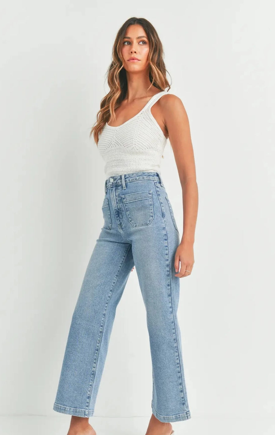 Light Denim Patch Pocket Wide Leg