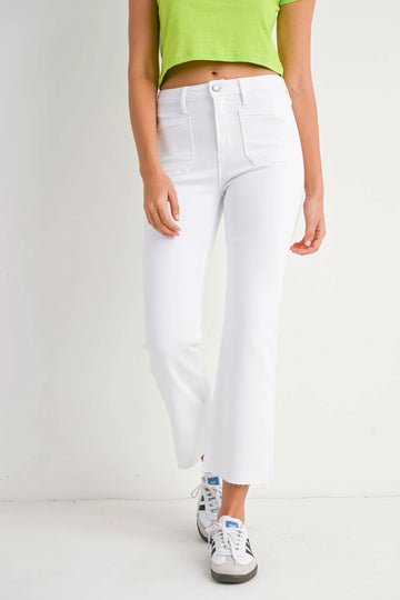 Patch Pocket Cropped White Denim Jeans