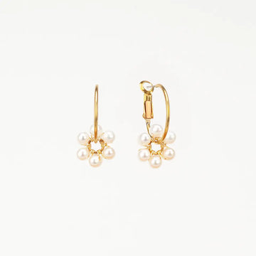 Pearl  Daisy Charm Hoop Earrings