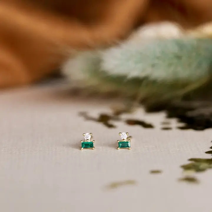 JK Double Stud Stack: Emerald and Gold Earrings