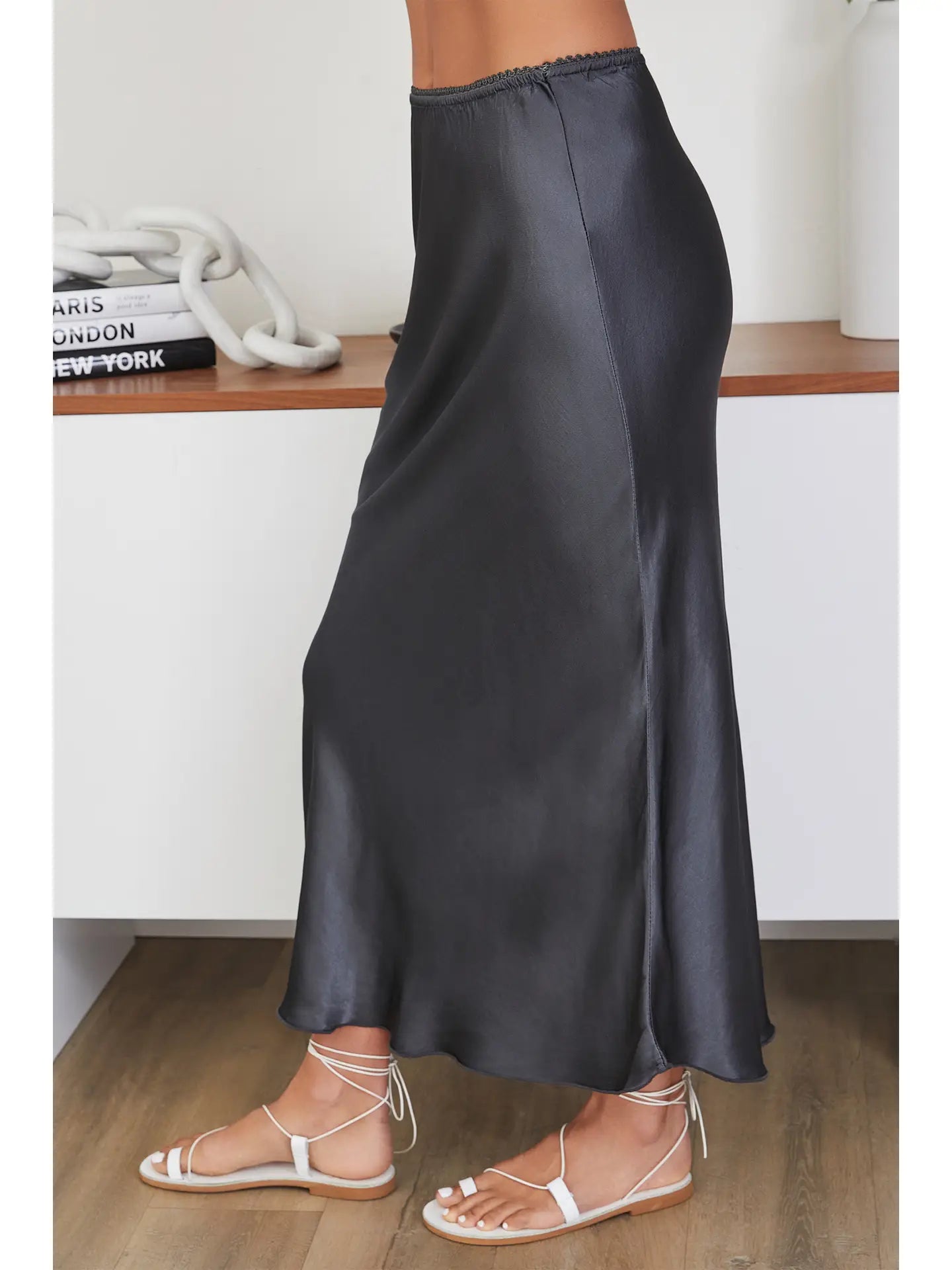 Charcoal Silky Slip Skirt