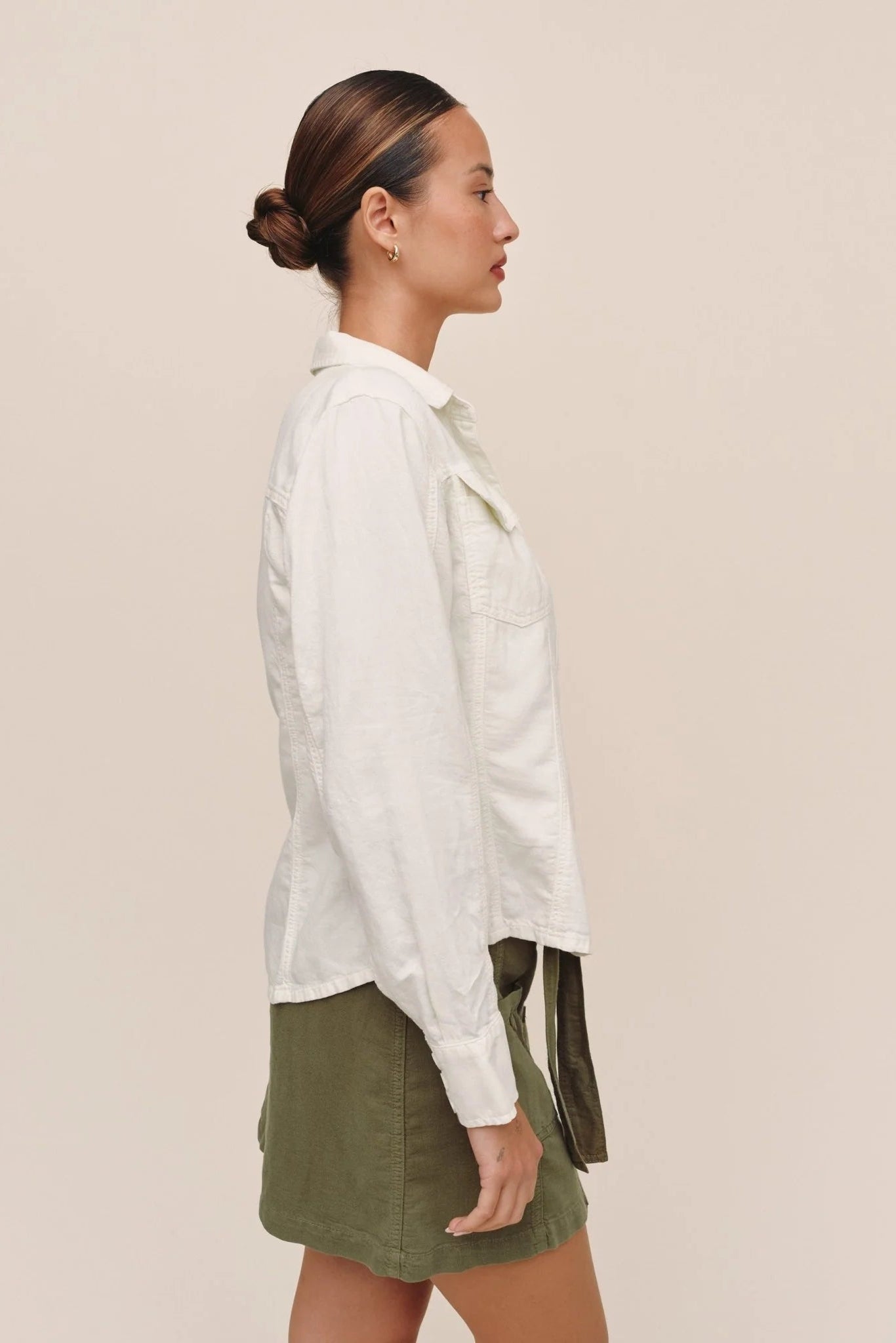 Bella Dahl Fitted Trucker Shirt-Ivory
