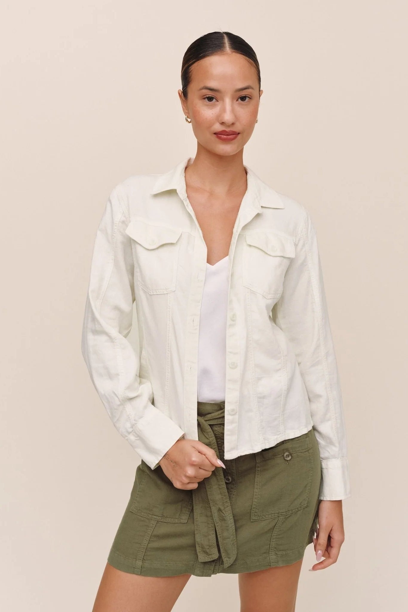 Bella Dahl Fitted Trucker Shirt-Ivory