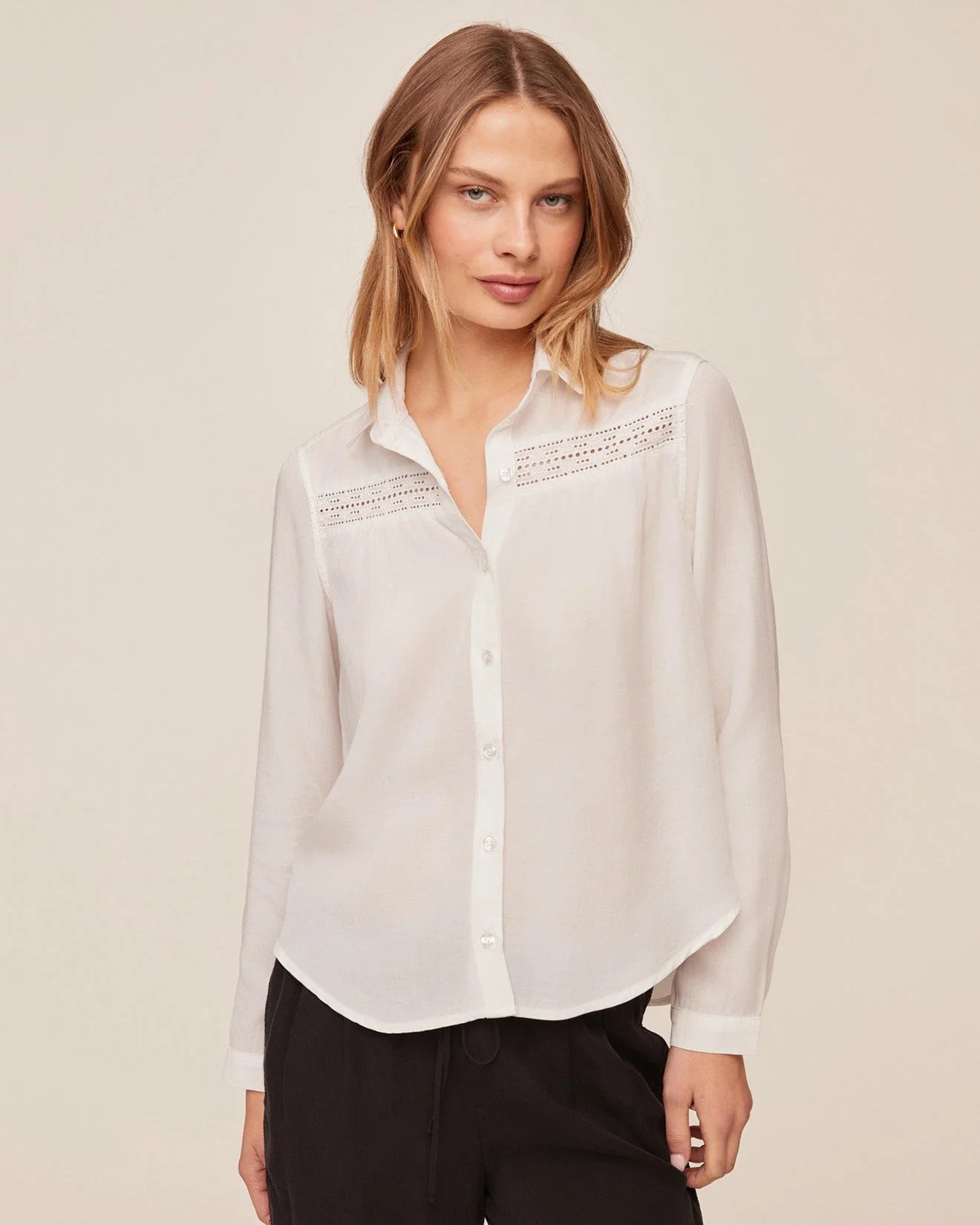 Bella Dahl Long Sleeve Shirt with Lace Inset