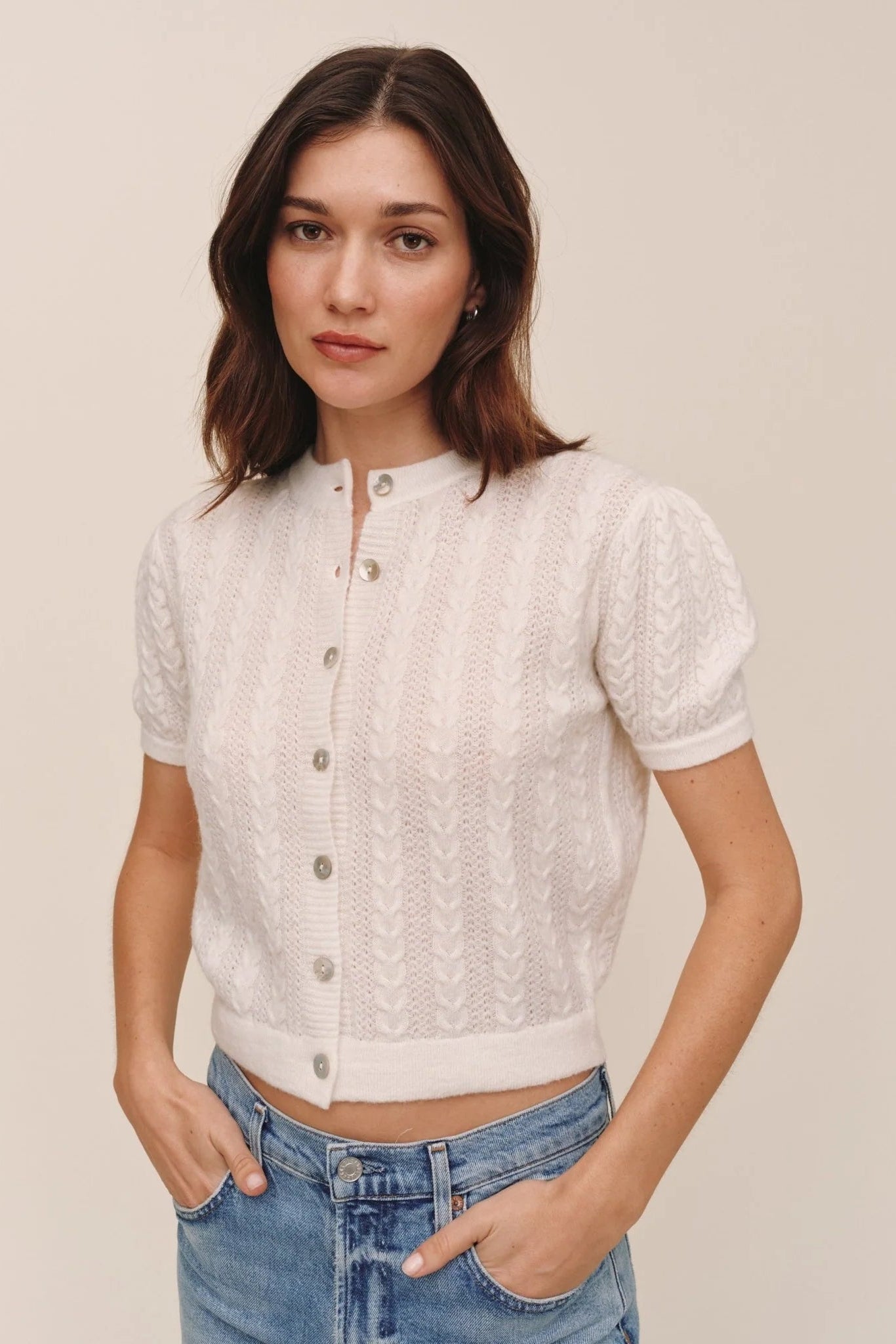 Bella Dahl Short Sleeve Cardigan-Ivory