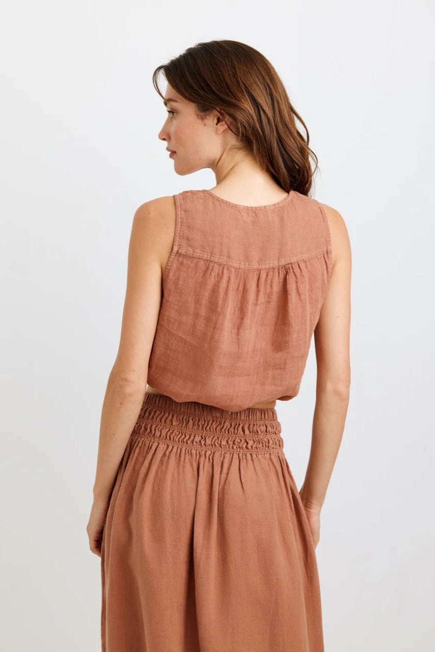 Bella Dahl Sleeveless Tie Waist Button Front Top