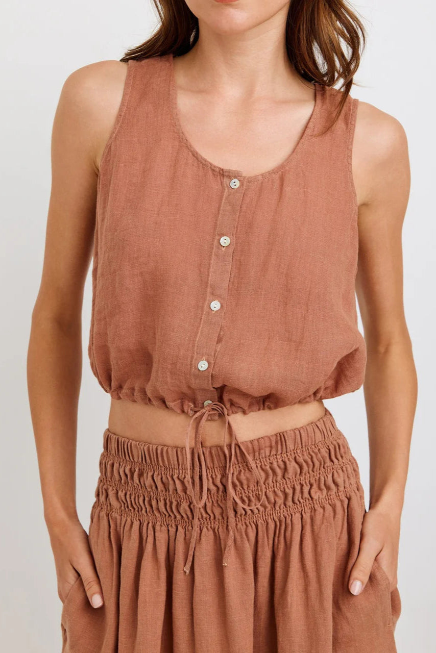 Bella Dahl Sleeveless Tie Waist Button Front Top