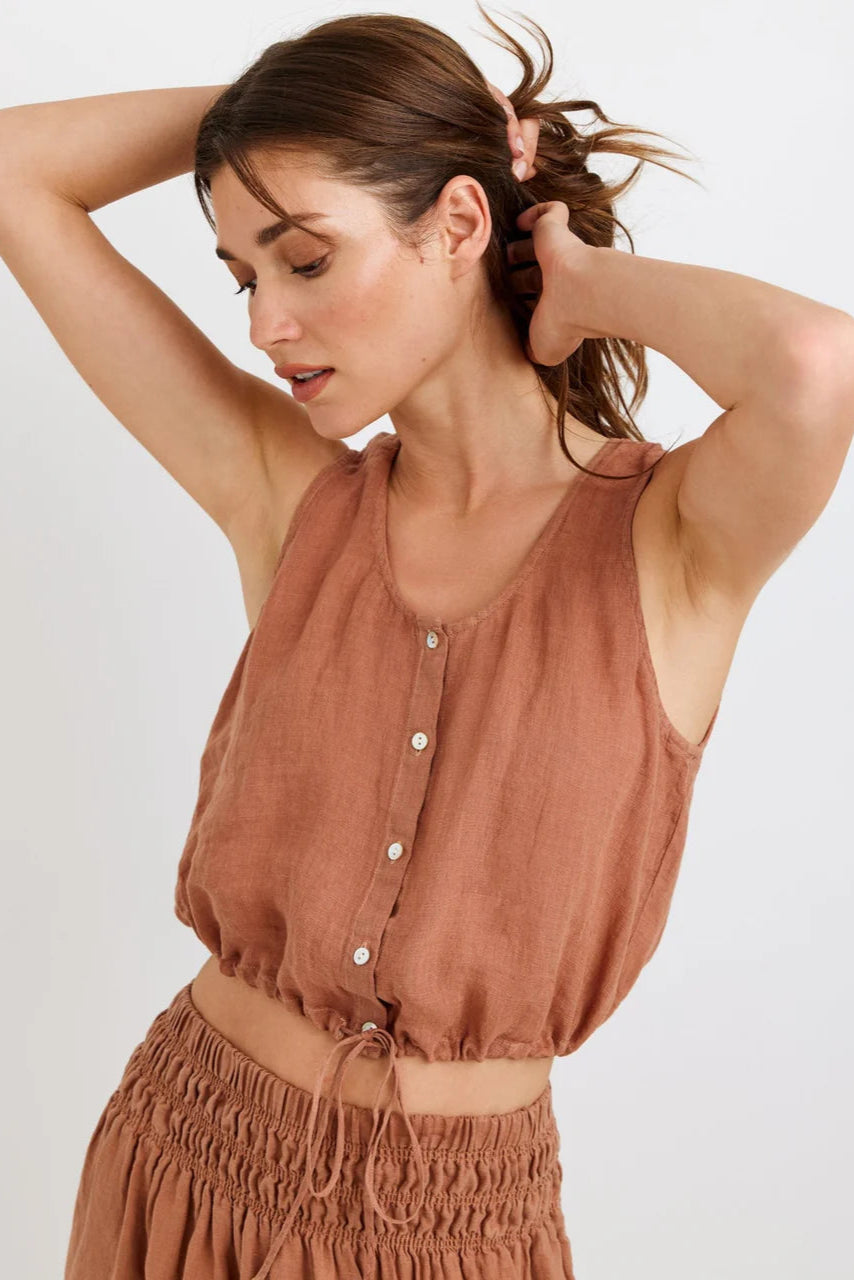 Bella Dahl Sleeveless Tie Waist Button Front Top