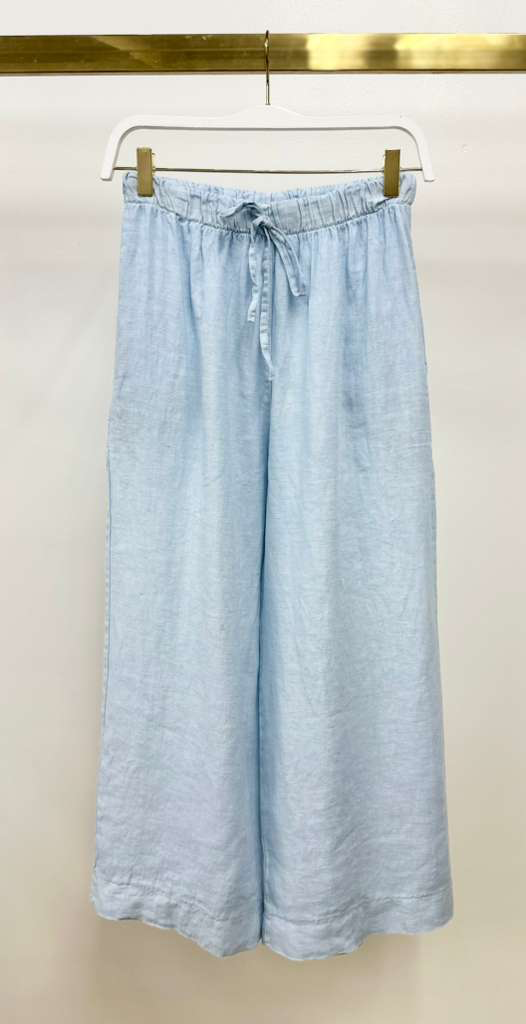 Drawstring Waistband Wide Leg Linen Pants