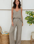 Pleated Linen Wide Leg Pant