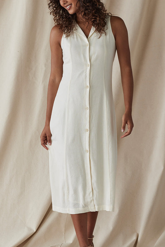 Leukos Linen Blend Lapel Dress