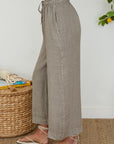 Drawstring Waistband Wide Leg Linen Pants