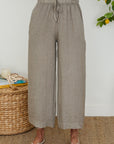 Drawstring Waistband Wide Leg Linen Pants