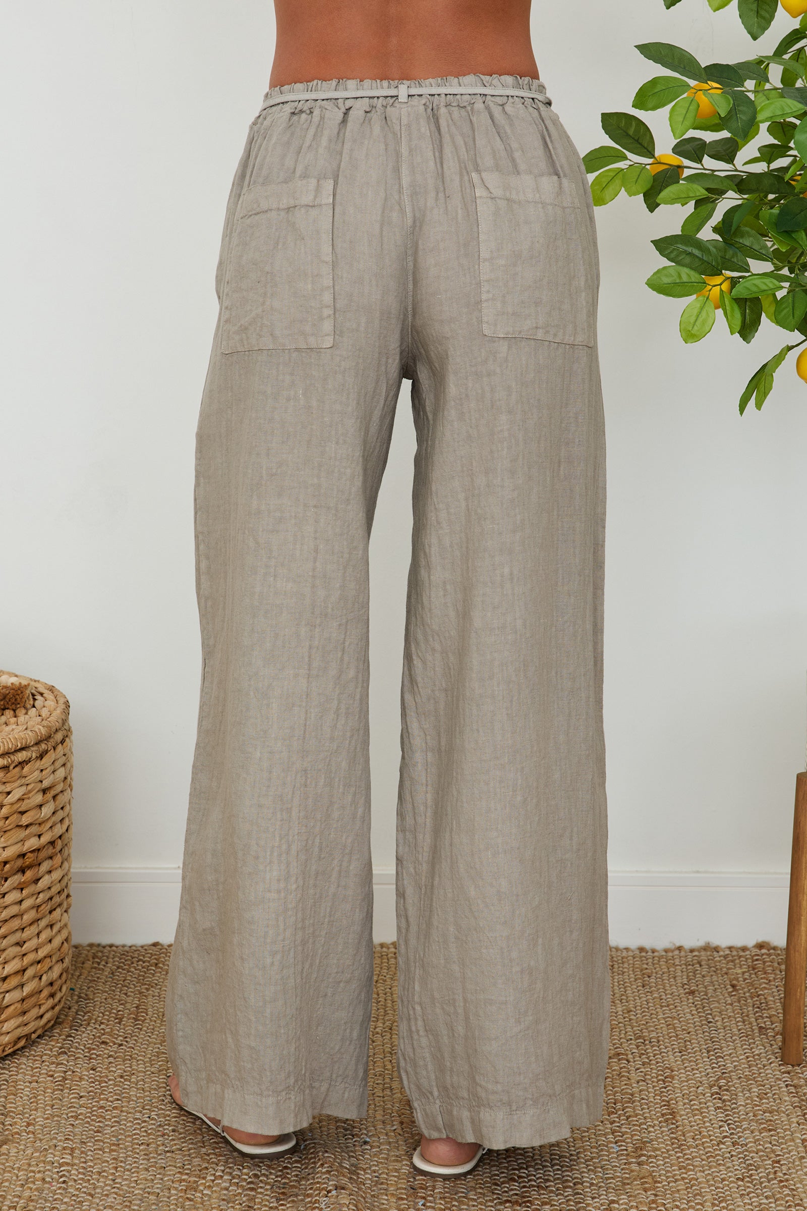 Pleated Linen Wide Leg Pant