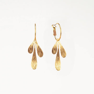 Graphic Leaf Charm Hoop Earrings