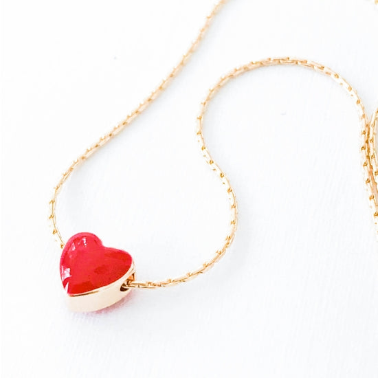 Tiny Red Heart Gold Filled Necklace - 15"