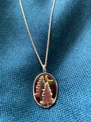 Sterling Silver Nature Inspired Necklace: Pine Trees at Night