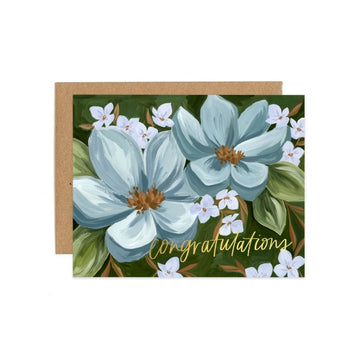 Blue Floral Congrats Greeting Card