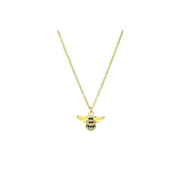 Gold Pave Bumblebee Charm Necklace