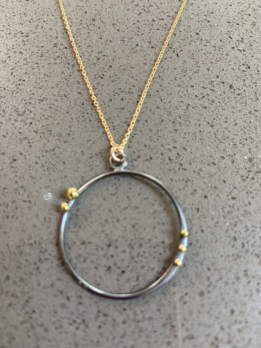 Mixed Metal Open Circle Necklace on Gold Chain