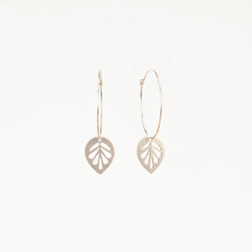 Silver Leaf Charm Hoop Earrings