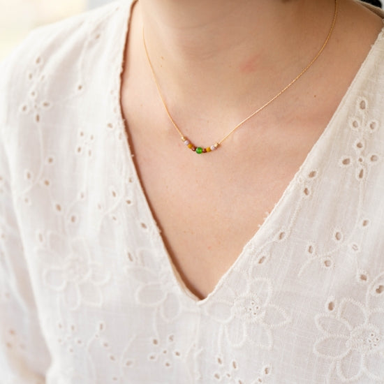 Tiny Gold Filled Bead Necklace - Jade 14"