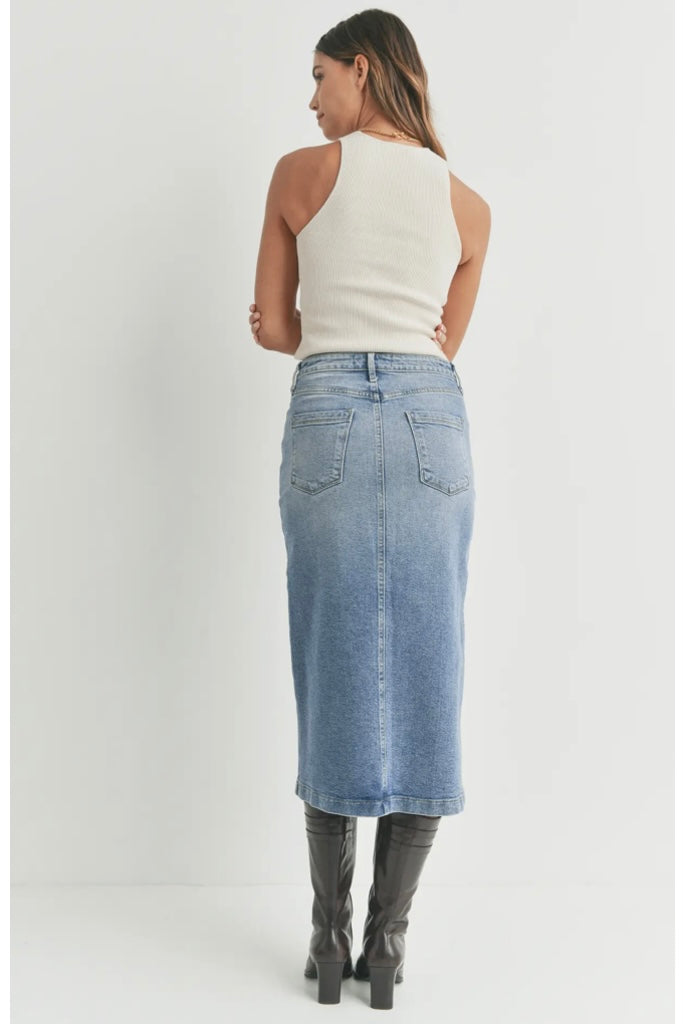 Denim Utility Pocket Midi Skirt