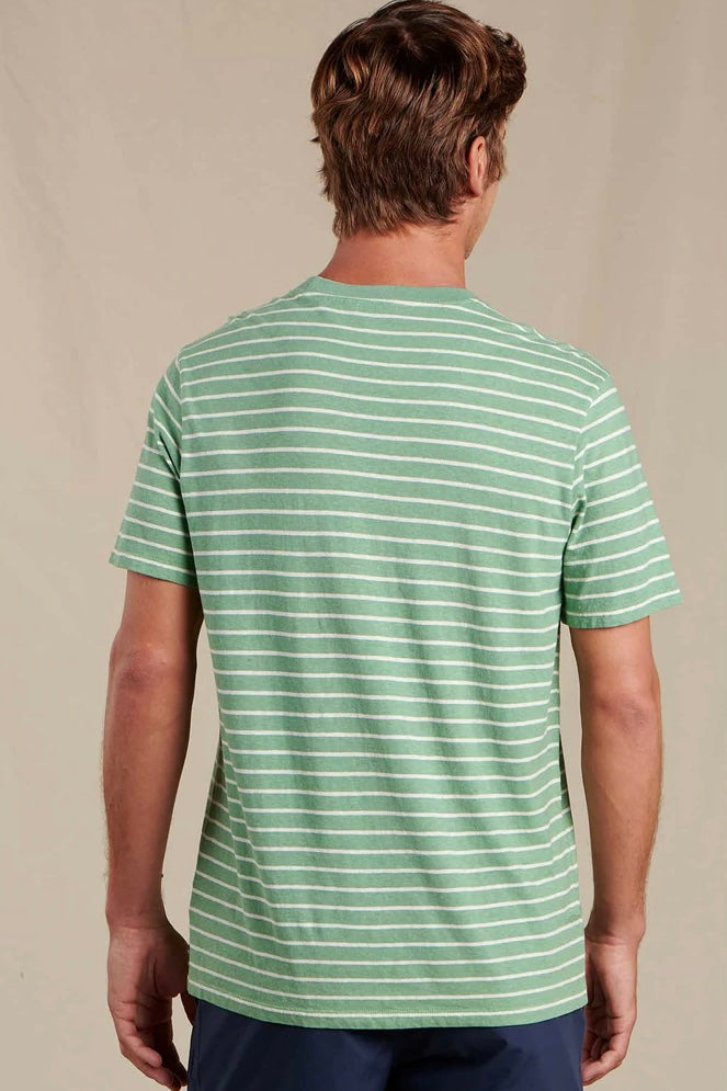 M's Grom Hemp Striped Short Sleeve Tee -Evergreen Stripe
